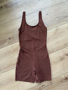 Aritzia Chocolate Brown Scoop-Neck Mini Romper